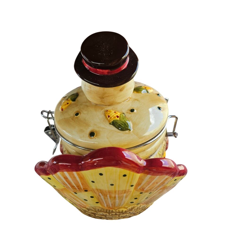 Give Thanks Turkey family canister & 2 candle holders Thanksgiving 6.5x6.5 #49 - Picture 4 of 11